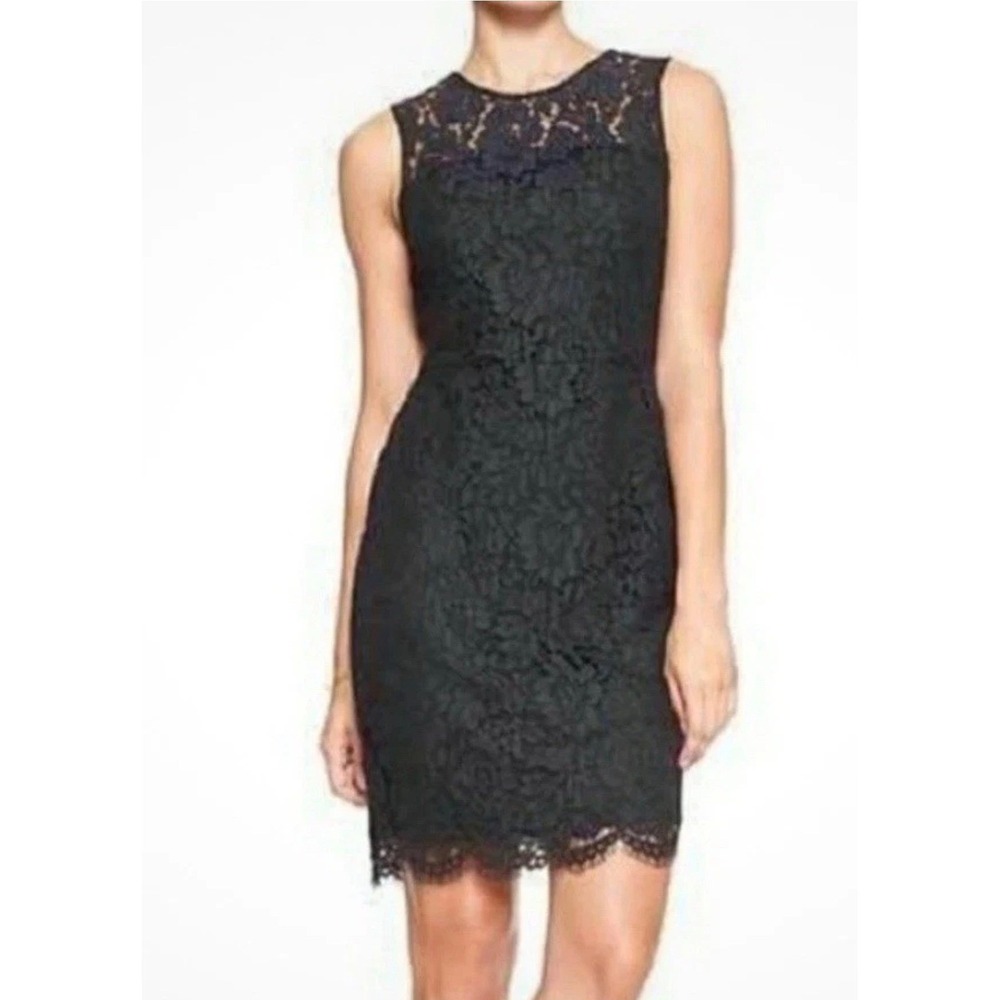 Banana‎ Republic Petite Lace Sheath Dress Women's 00P Black Keyhole Back Zip